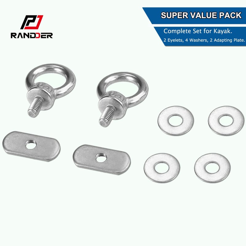 RANDDER Track Mount Kayak Tie Down Eyelet  2 Packs Stainless Steel Eyelets with 4 Washers & 2 Nuts Kayaking Mounting Replacement Kit for Bungee Cord Rope Up to 0.6 "" - Image 2